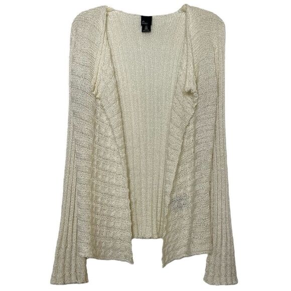 Ali Miles Crochet Open Front Cardigan Sweater Cable Ribbed Knit Cream Size Small - Picture 8 of 8